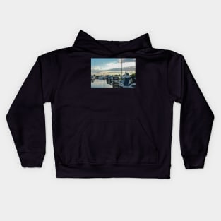 Boats moored up in Thurne Dyke Kids Hoodie